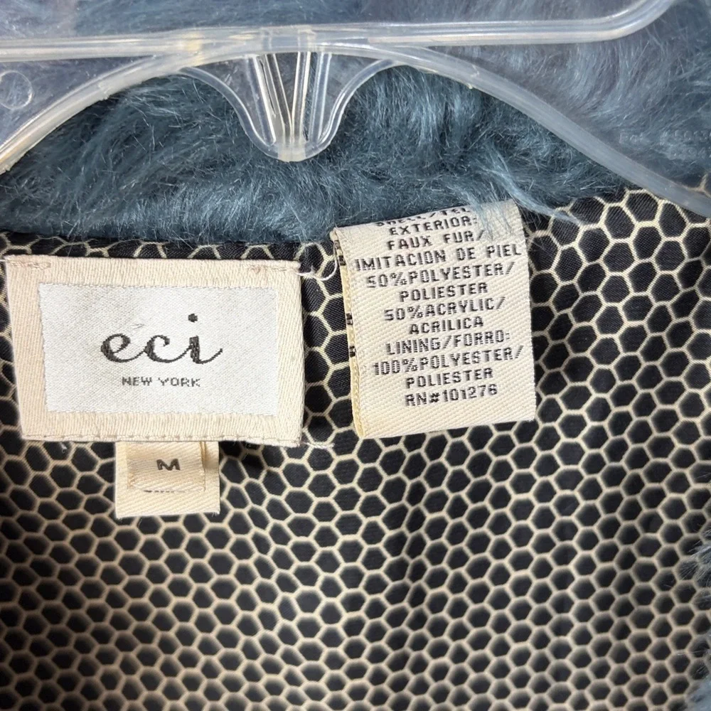 ECI Teal Faux Fur Vest Long Sleeveless - Med / Large Womens